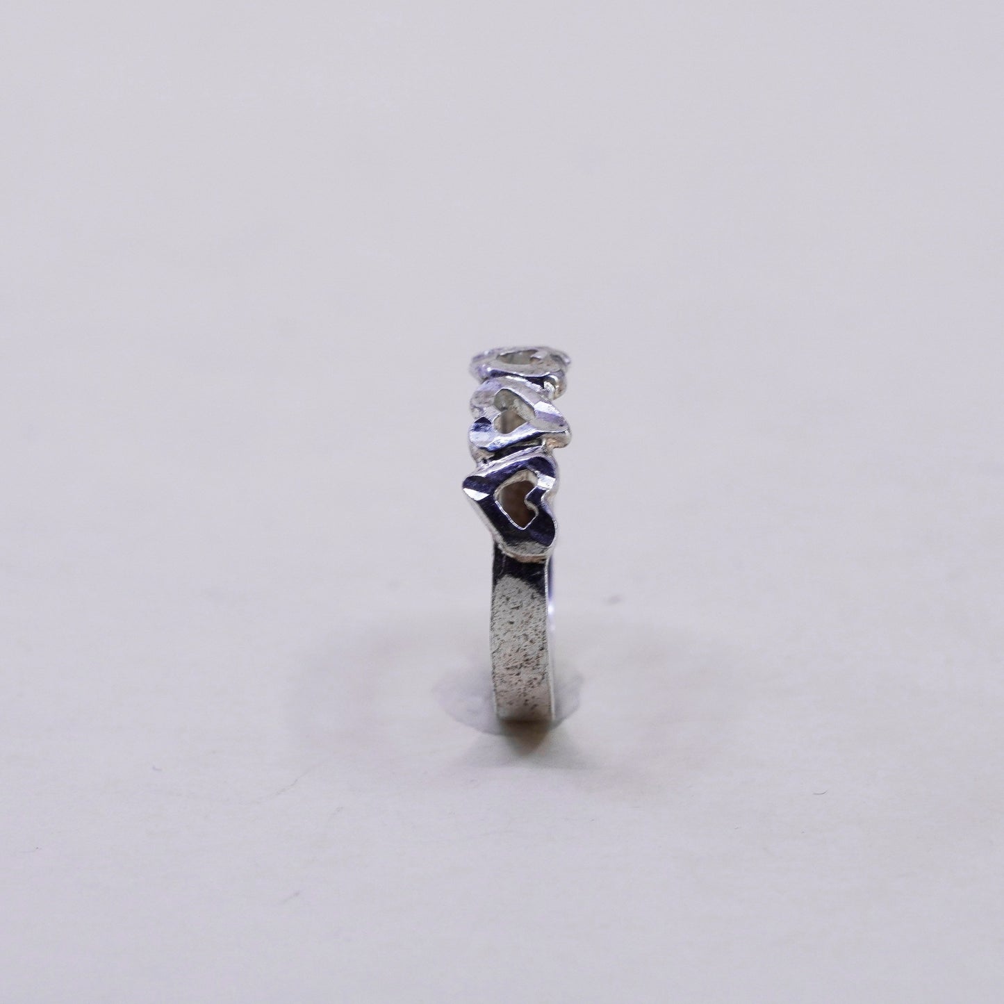 Size 7.25, vintage Sterling silver handmade band ring with heart, 925 band