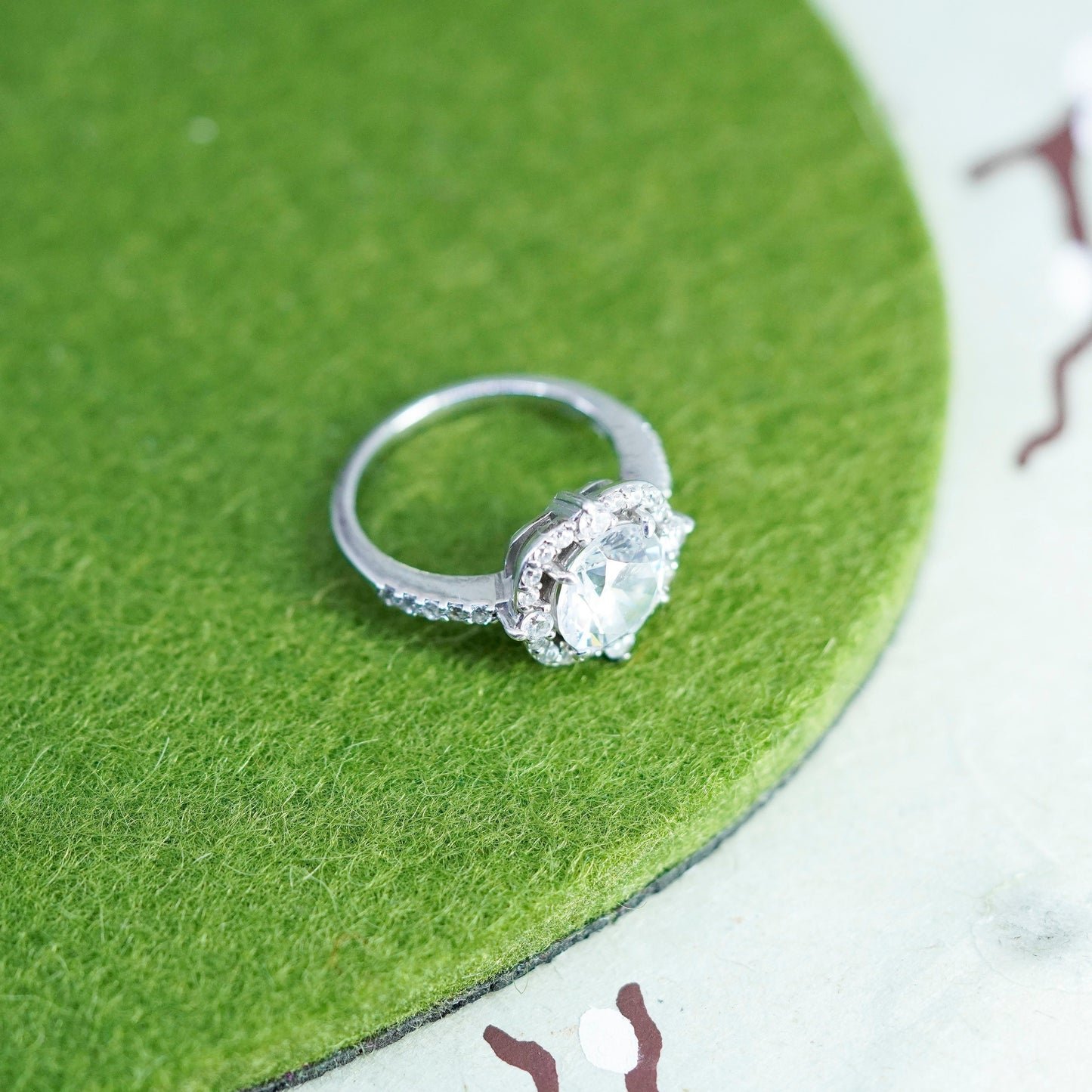 Size 5, vintage sterling 925 silver ring with square CZ, engagement band