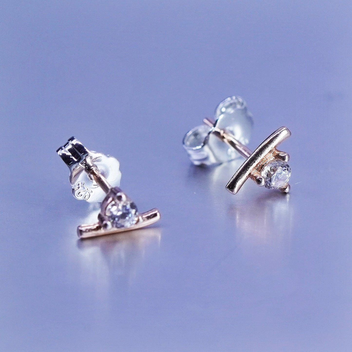 Vintage vermeil rose gold over Sterling 925 silver earrings, studs with cz