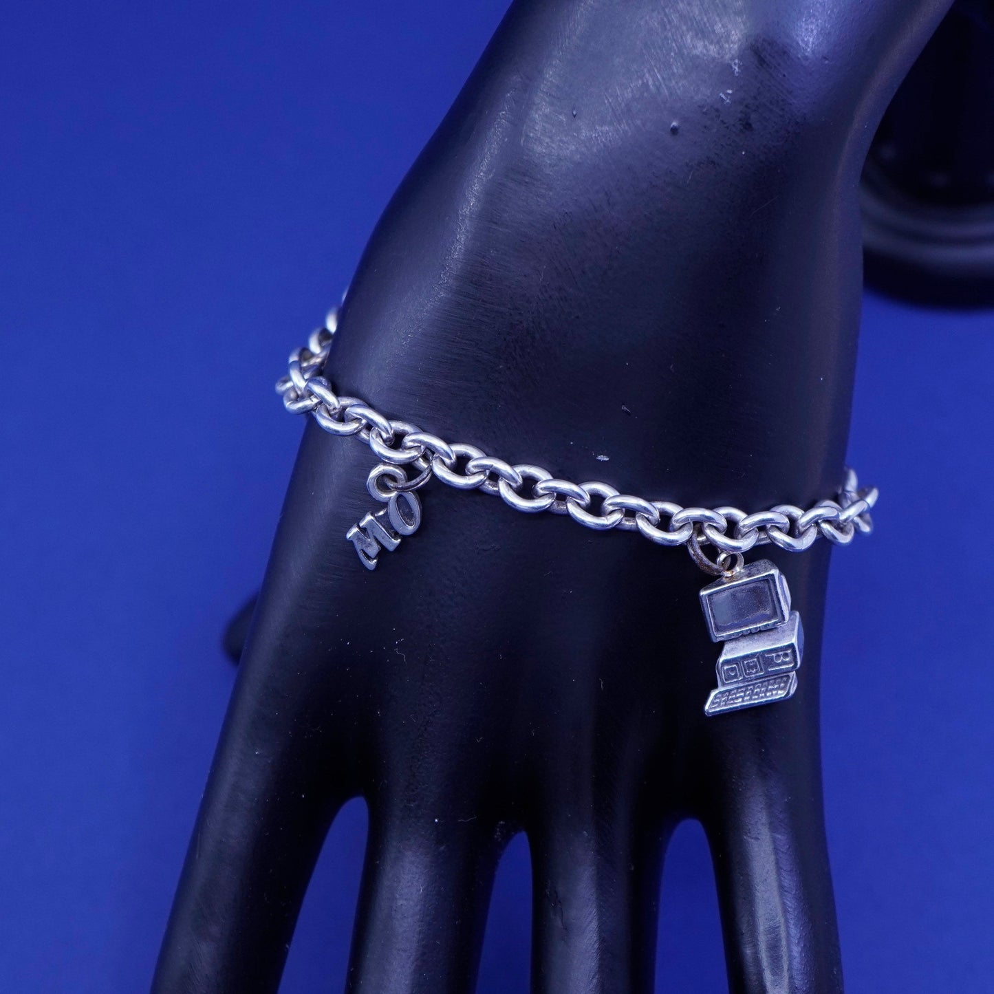 7”, Viking Sterling silver bracelet, 925 circle chain ring computer charm