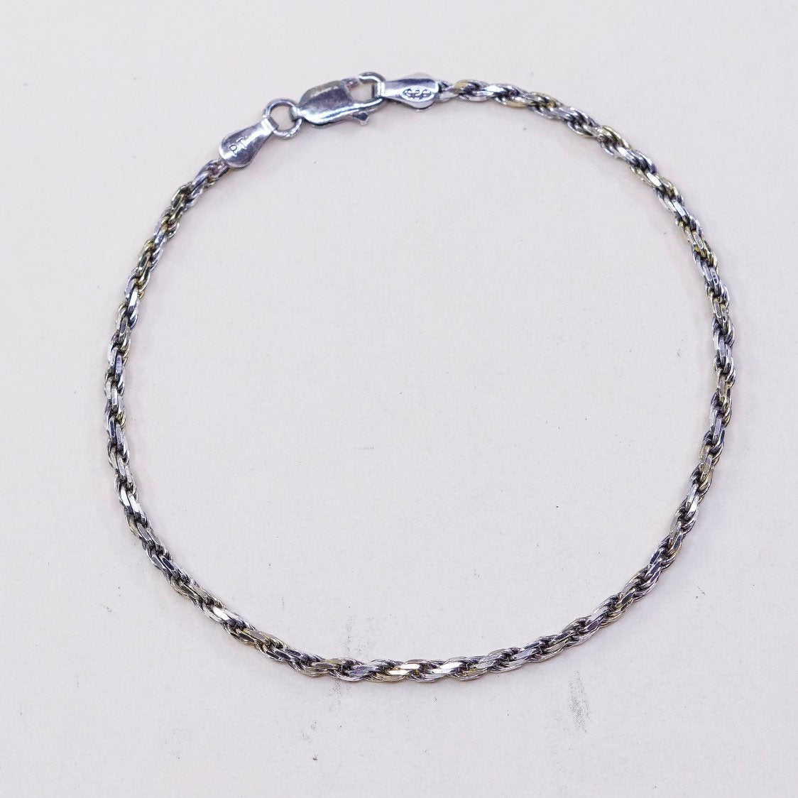 7.25", 2mm, VTG italy sterling 925 silver Italy rope chain bracelet