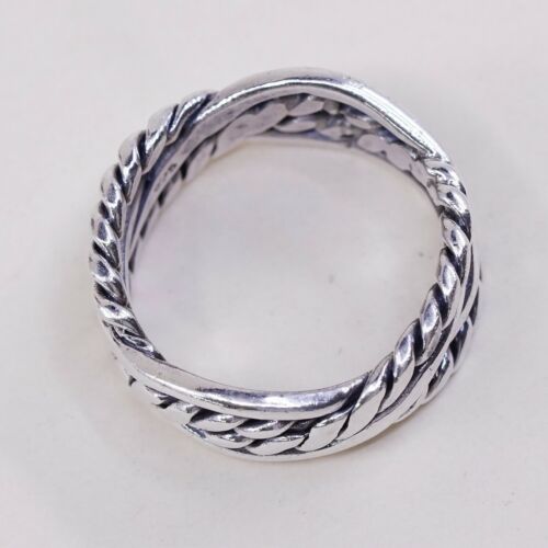 Size 8, Vtg Sterling Silver Handmade Ring 925 Band w Braided Cable, Stamped 925