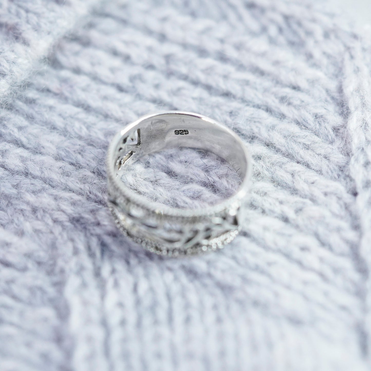 Size 7.75, vintage Sterling 925 silver handmade ring, filigree band