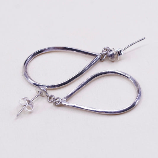 Vintage modern sterling silver handmade earrings, 925 teardrop dangles
