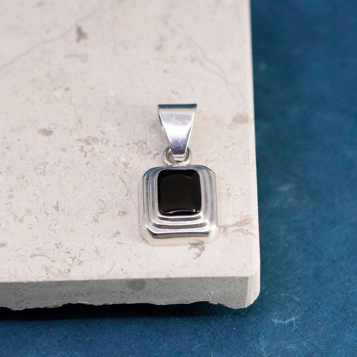 Vintage Silpada Sterling silver handmade rectangular pendant with black onyx