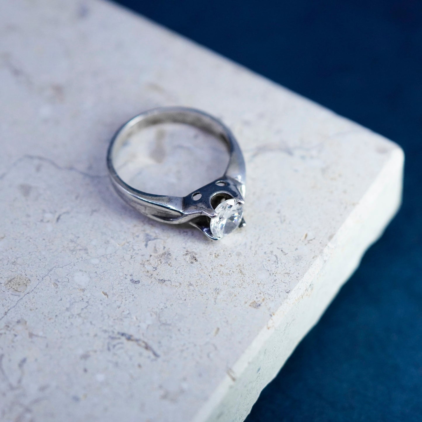 Size 9, vintage Sterling 925 silver handmade engagement ring with cz