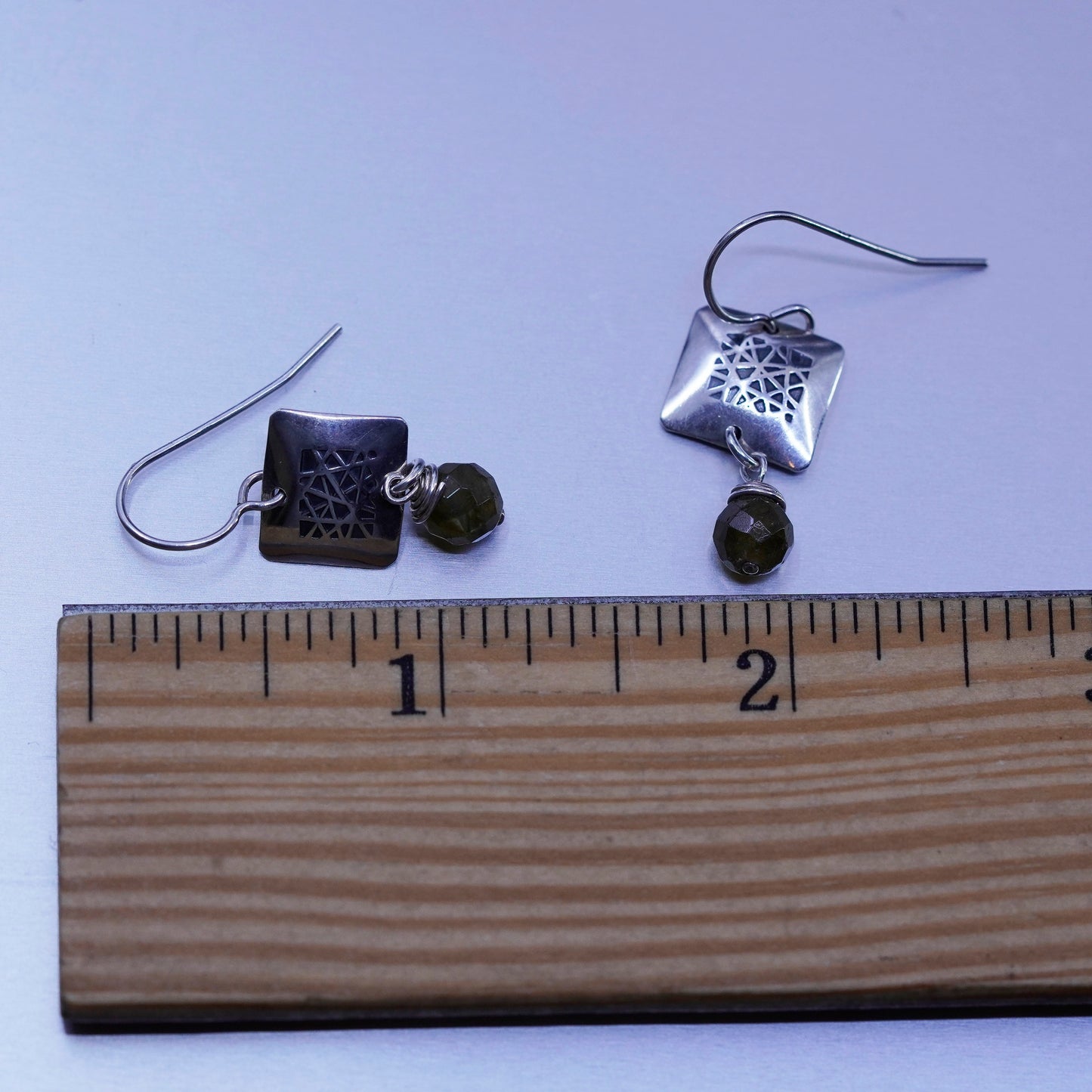 Vintage Sterling 925 silver handmade square textured earrings with smoky topaz