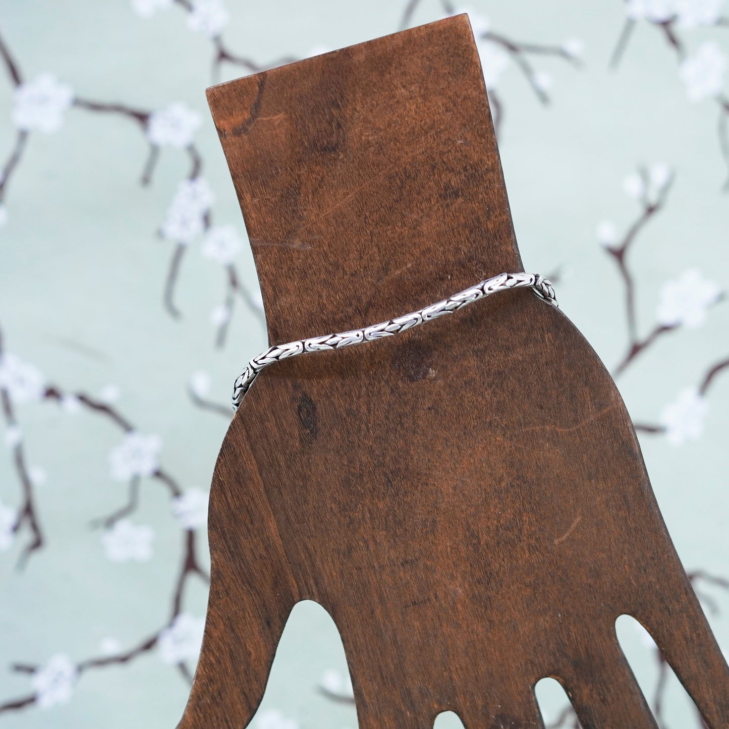 7.5”, vintage Sterling silver handmade bracelet, 925 Byzantine, birdcage chain