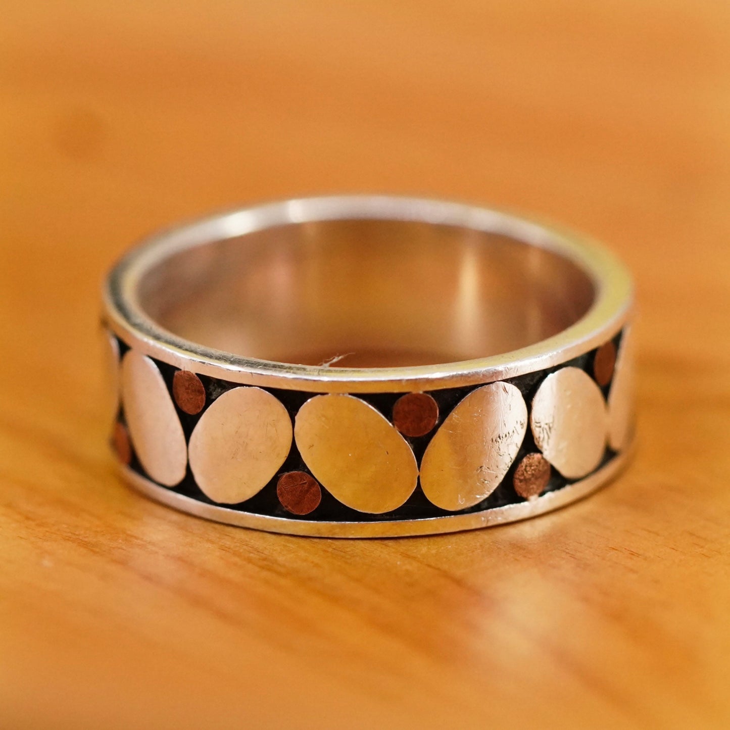 size 10, ancient echoes Sterling silver ring, textured 925 band copper dots