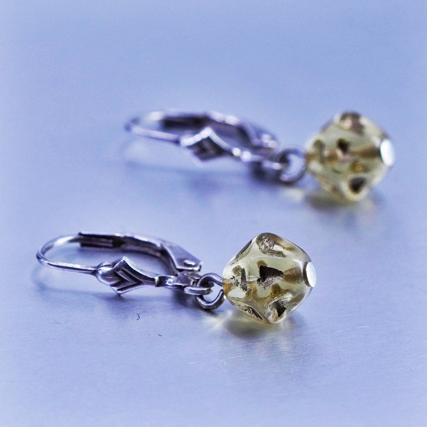 Vintage Sterling 925 silver handmade earrings with citrine beads