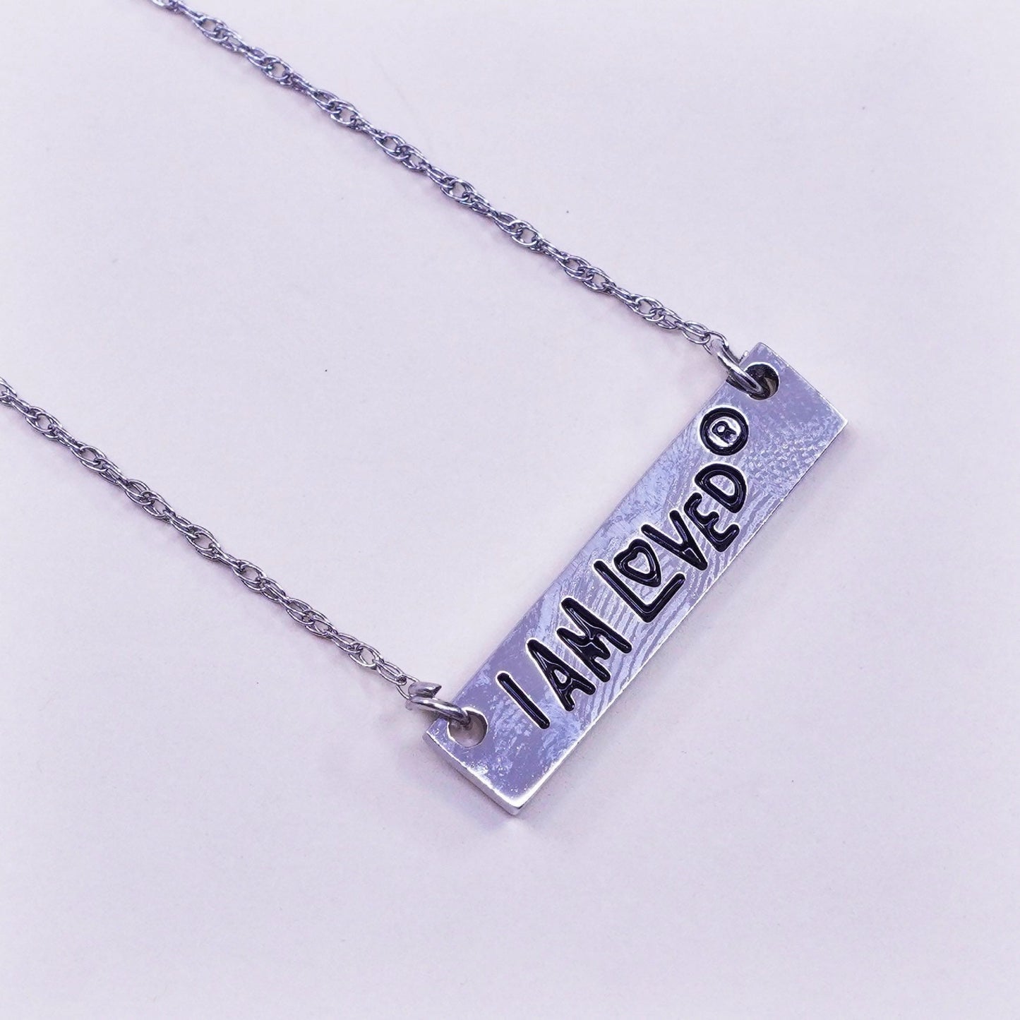 18” 1mm, Vintage sterling silver circle chain with 925 circle pendant embossed “i am loved”, necklace, stamped 925
