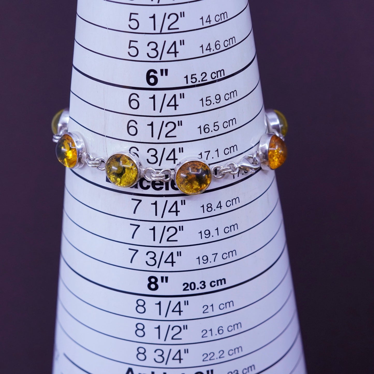 7”, vintage Sterling 925 silver handmade bracelet with Amber