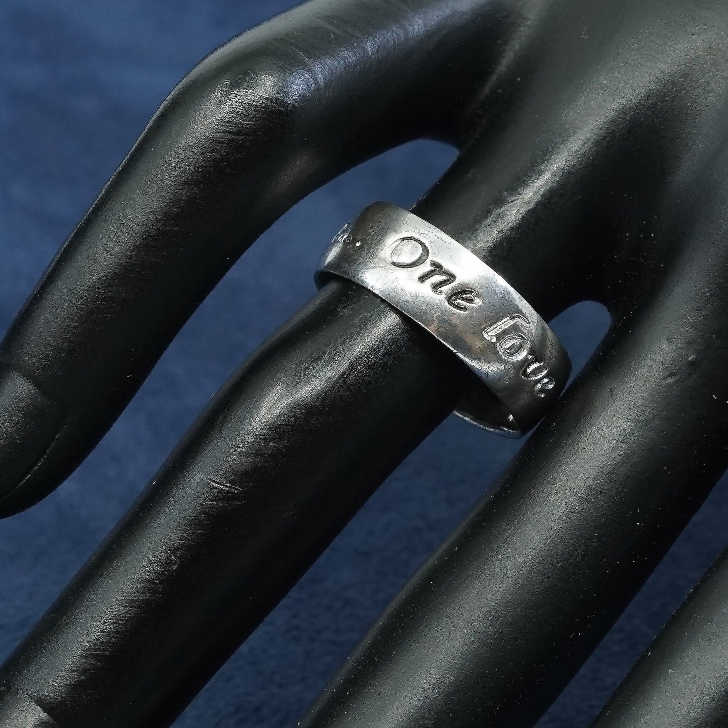 sz 9.25, vtg Sterling silver handmade ring, hopi 925 band “one life one love”