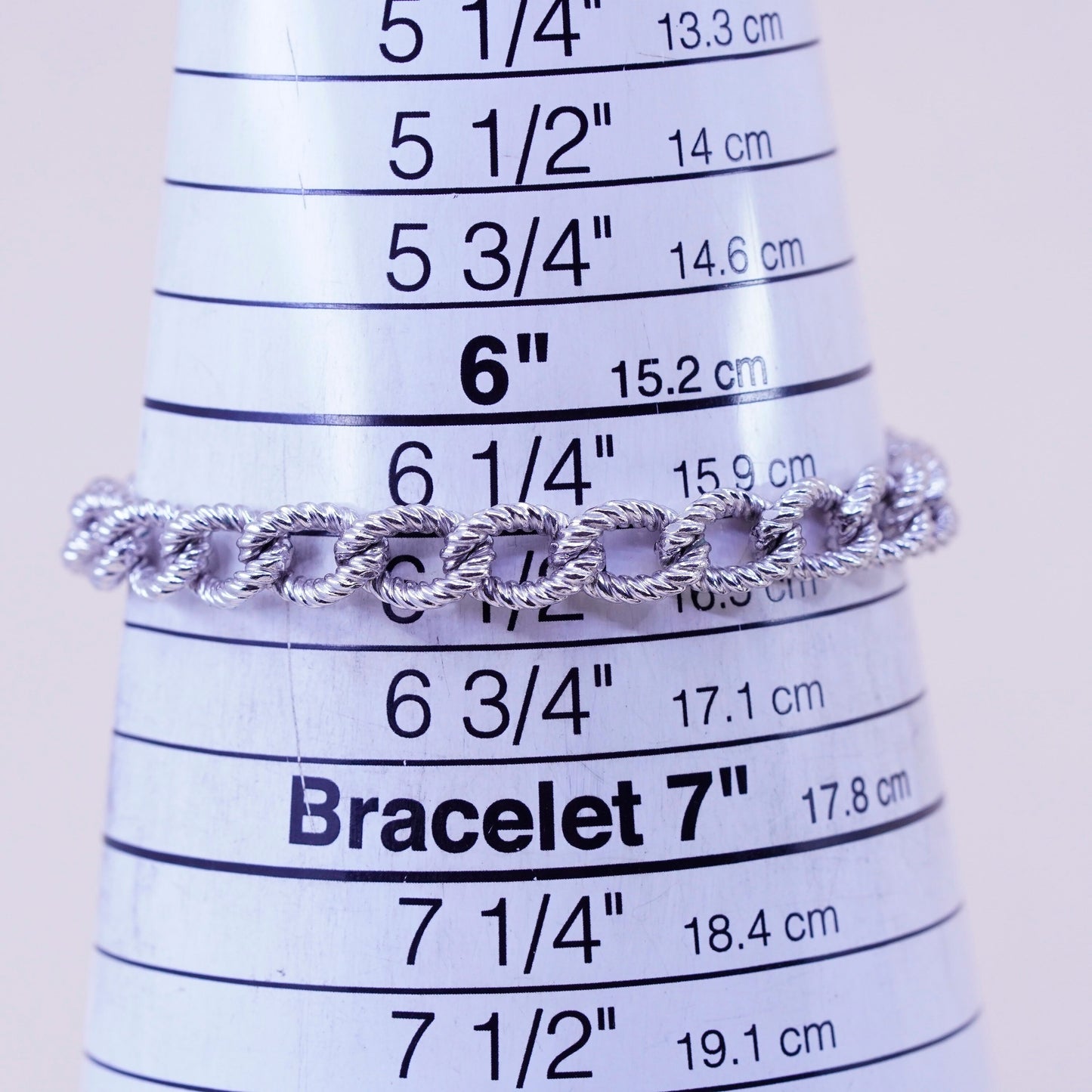 6.5”, 8mm, Vintage sterling 925 silver textured circle charm bracelet