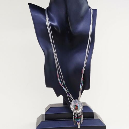 18”, Q.T Sterling handmade necklace, 925 Liquid Silver Multi Strands W/ Pendant