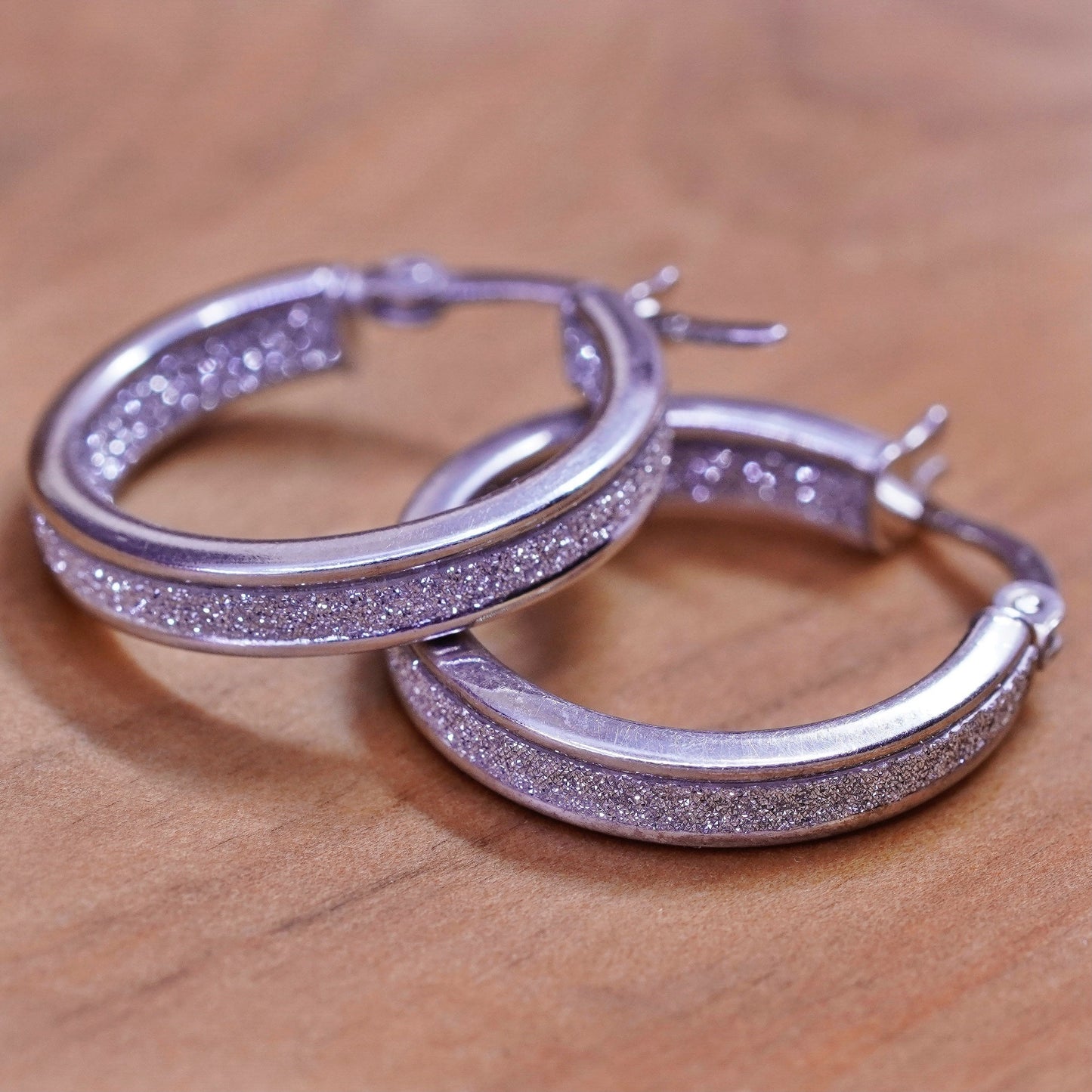 0.75”, vintage Sterling silver hoops, 925 earrings with glittering center