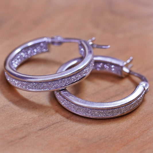 0.75”, vintage Sterling silver hoops, 925 earrings with glittering center