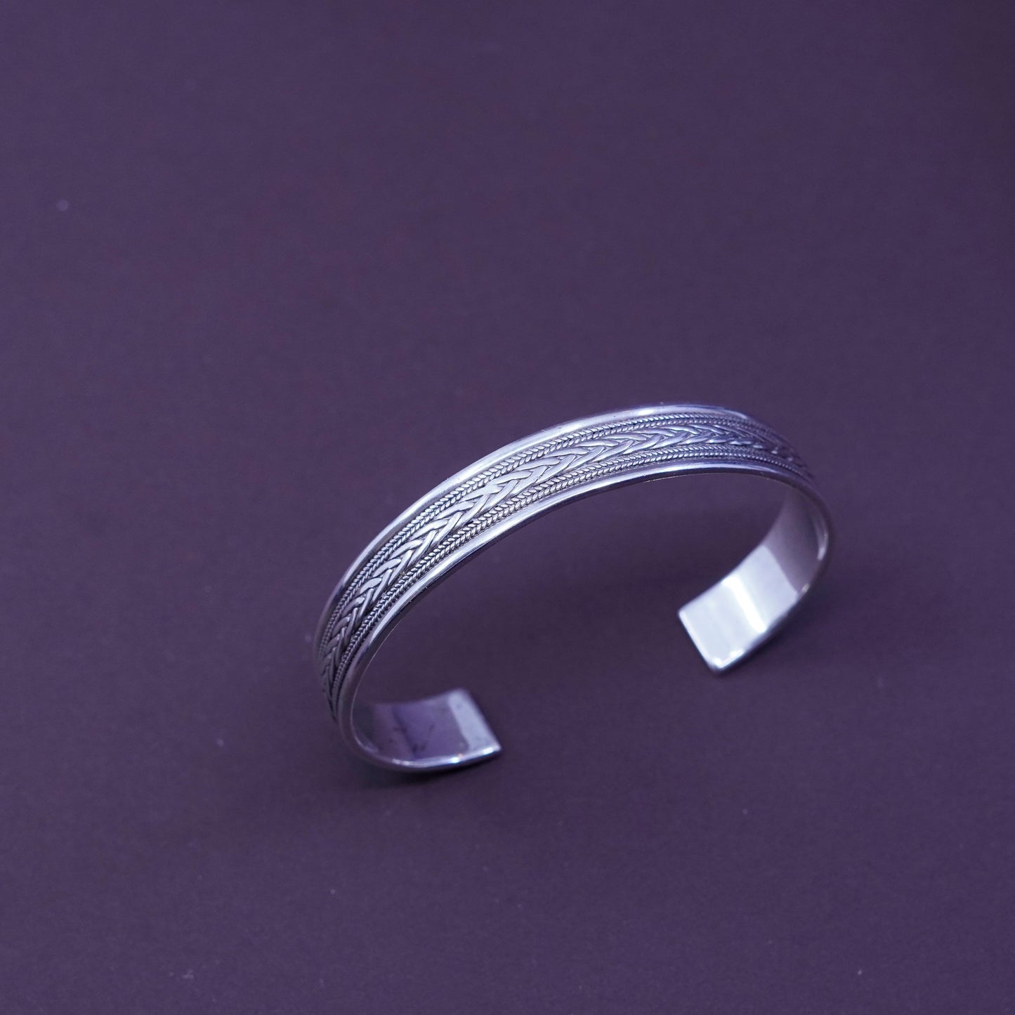 7”, Sterling silver handmade bracelet, southwestern 925 cuff with cable rope
