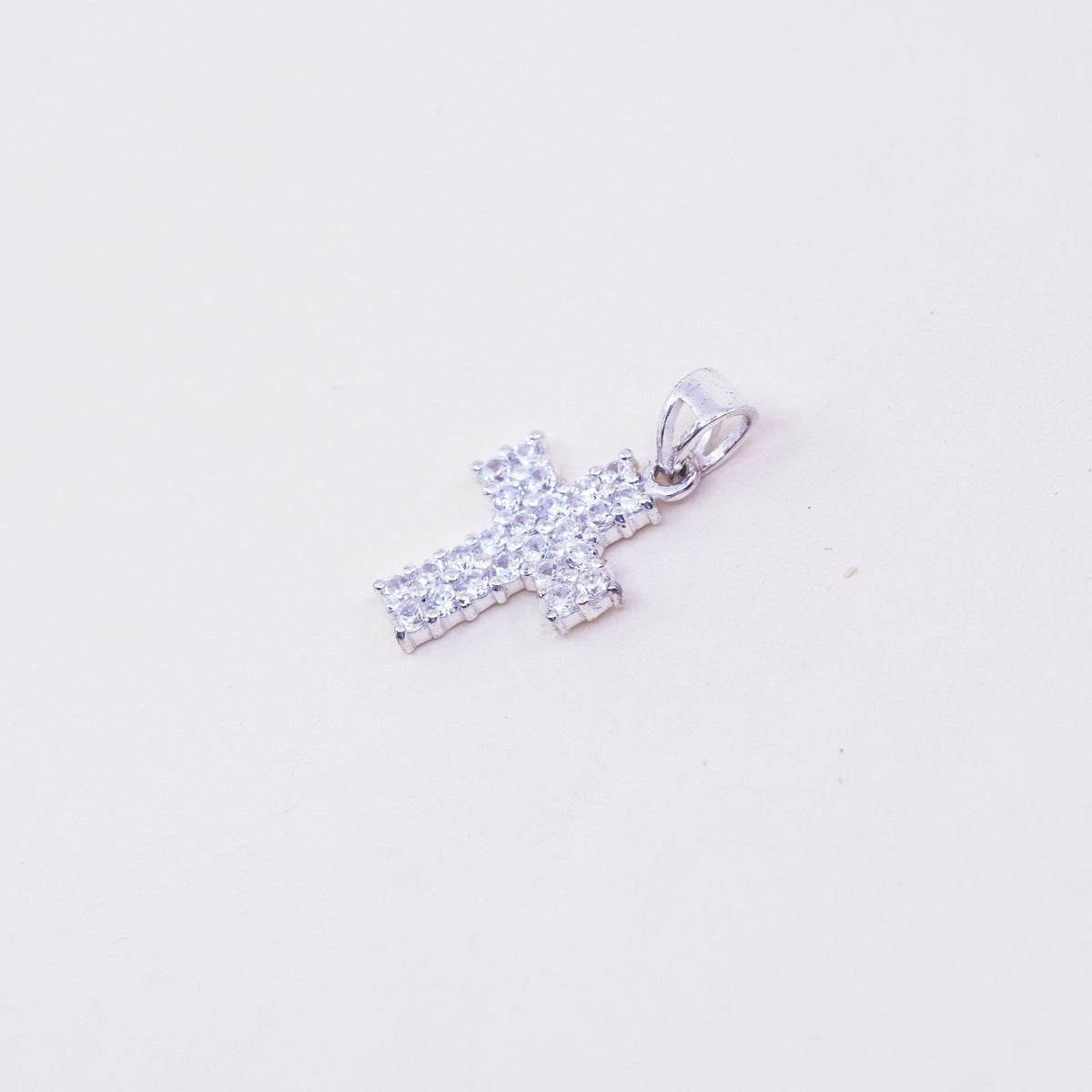Vintage sterling silver pendant, 925 cross handmade pendant with Cz