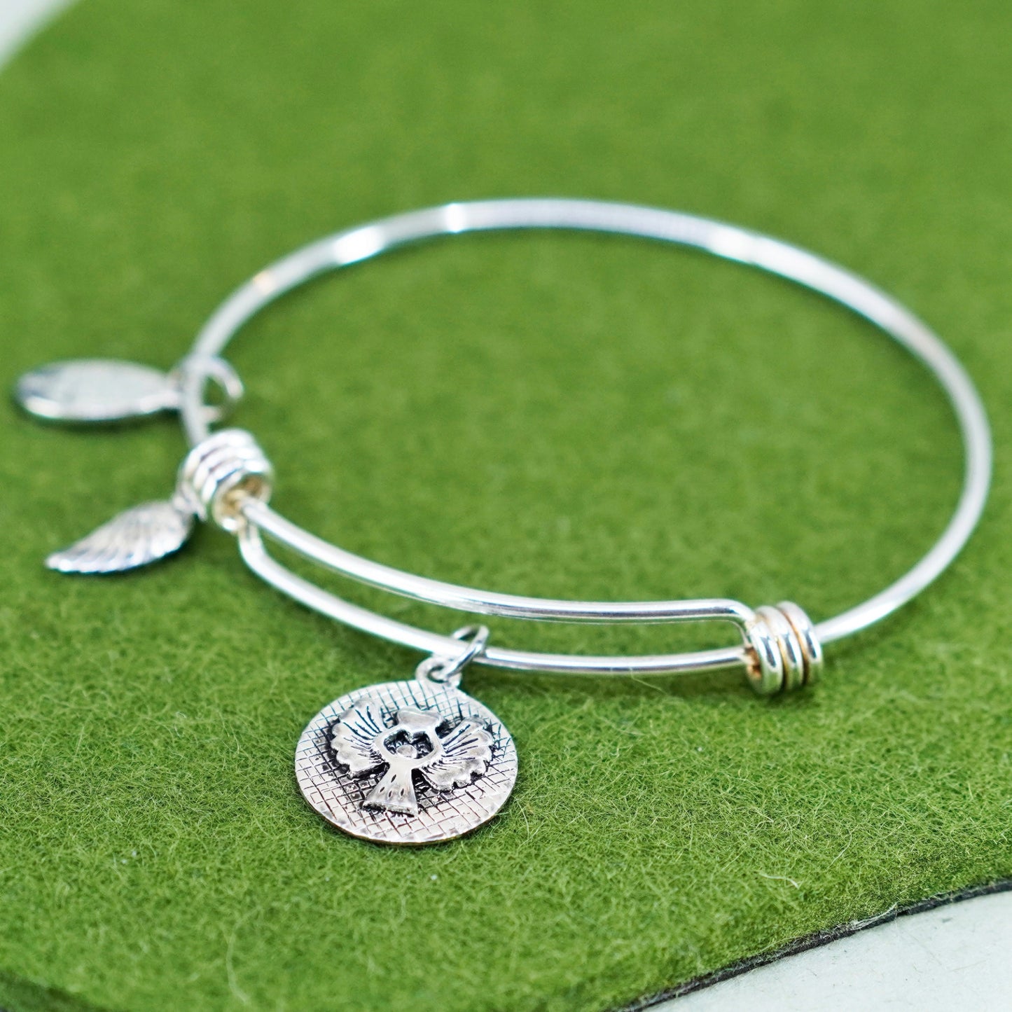 adjustable, sterling silver bracelet, 925 bangle with Guardian angel tag charm