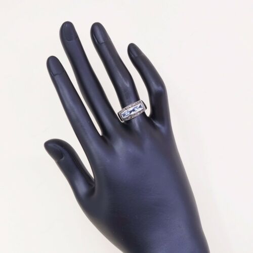 Sz 7, Sterling Silver handmade Ring, 925 Silver Band W/ sapphire n marcasite