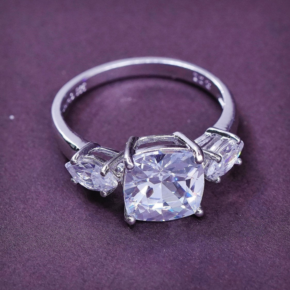 sz 8, vtg Sterling silver engagement ring, 925 with cz, stamped 925 Cz