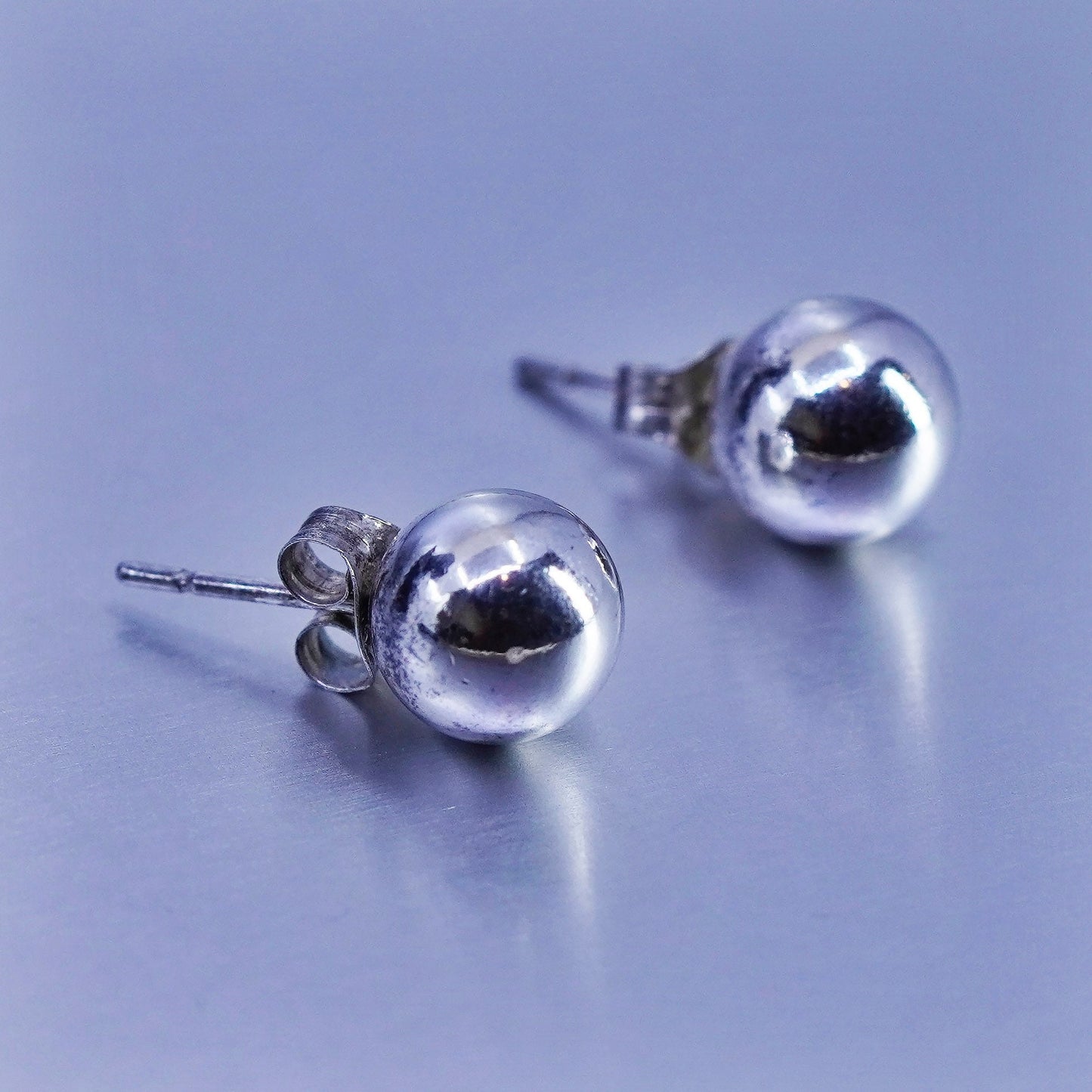 7mm, Vintage Sterling 925 silver handmade earrings, bead studs