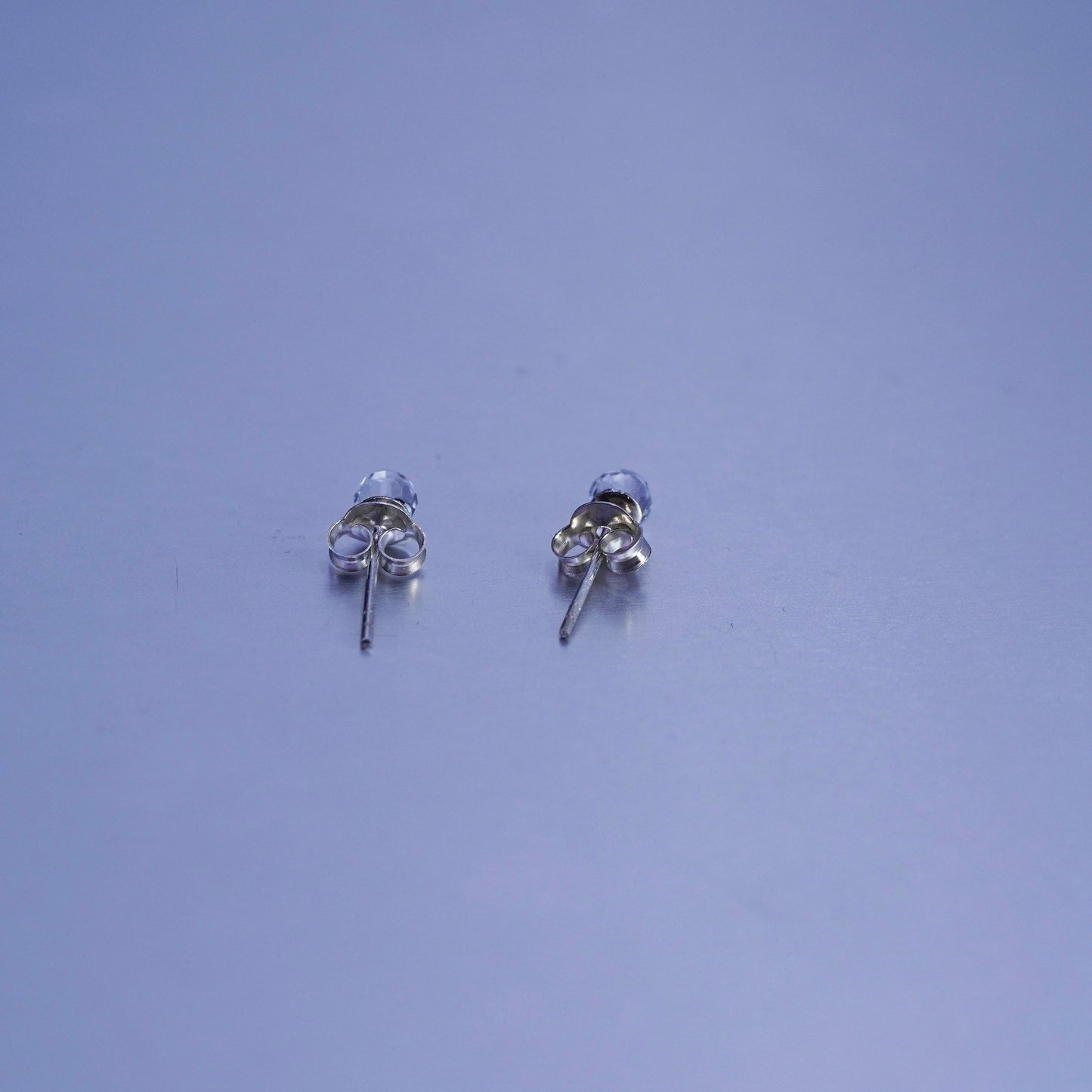 3mm, Vintage Sterling 925 silver earrings, studs with cz inlay