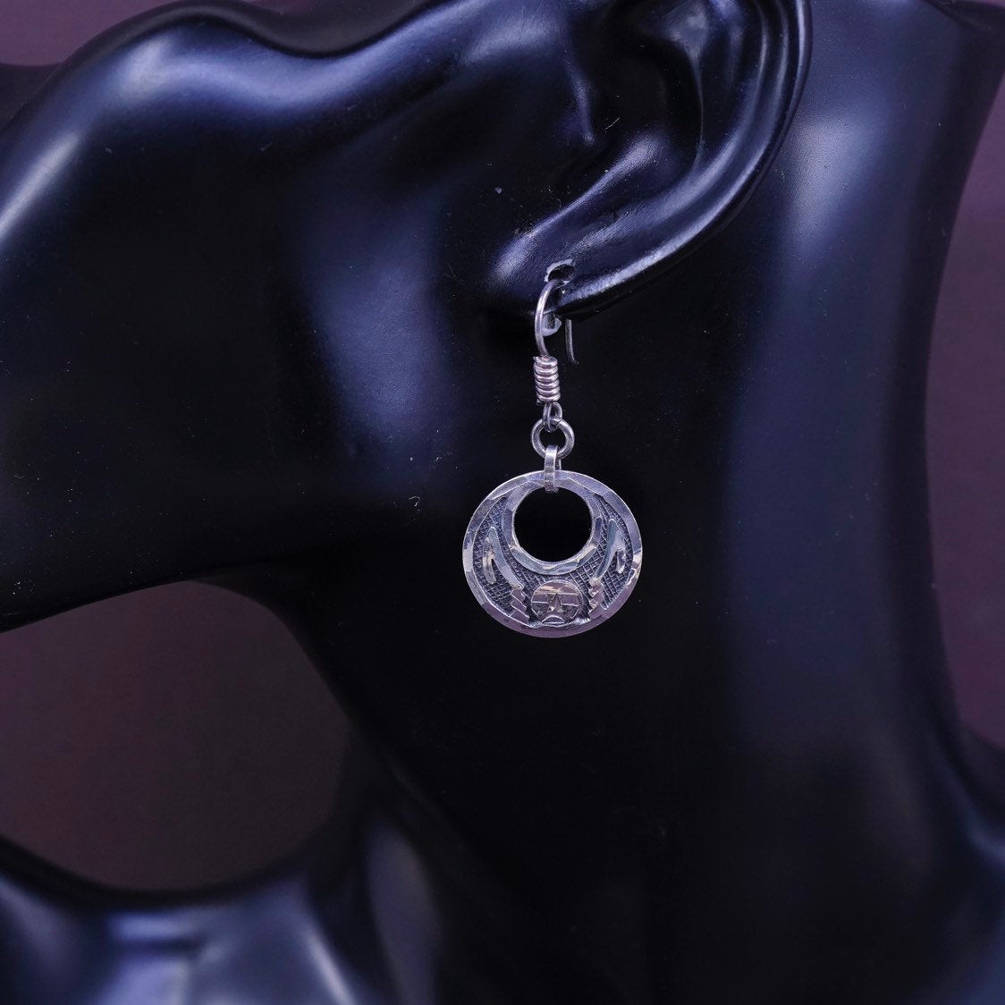 vtg MBCMO Sterling silver handmade earrings, Mexico 925 w/ circle drops, MBCMO
