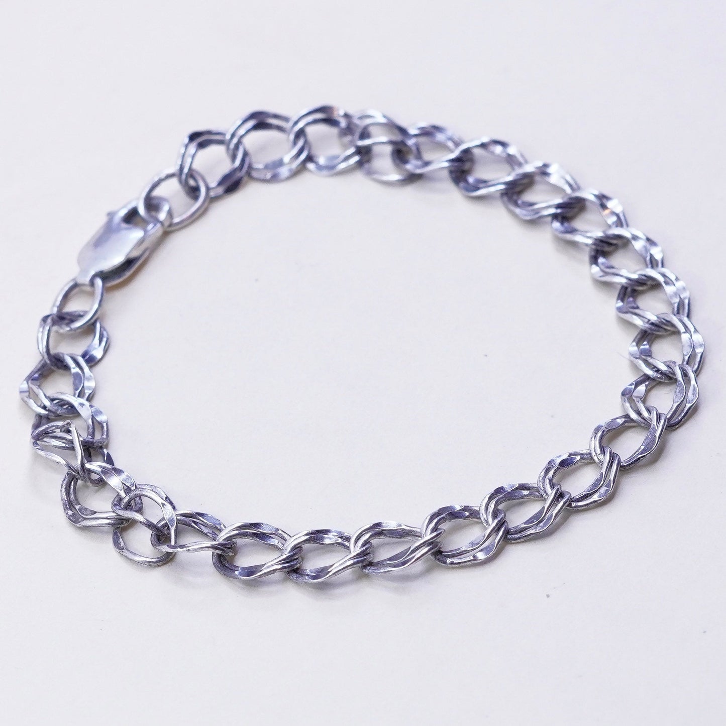 7”, 8mm, Vintage sterling silver double curb bracelet, 925 chain