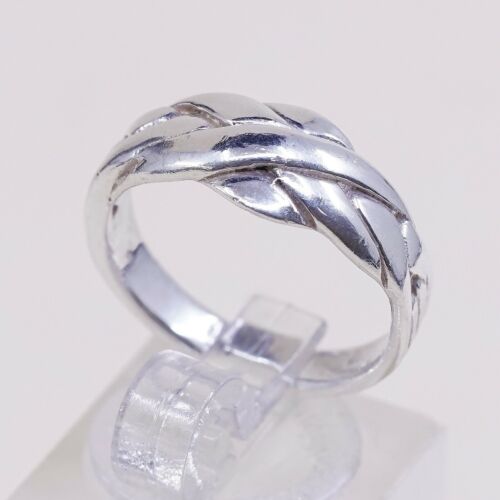 Sz 6.75, Vtg Sterling Silver Handmade Ring 925 Band Entwined Wavy, Stamped 925