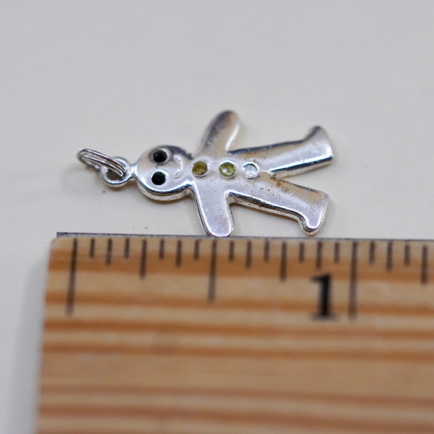 Vintage sterling silver handmade pendant, 925 gingerbread man charm