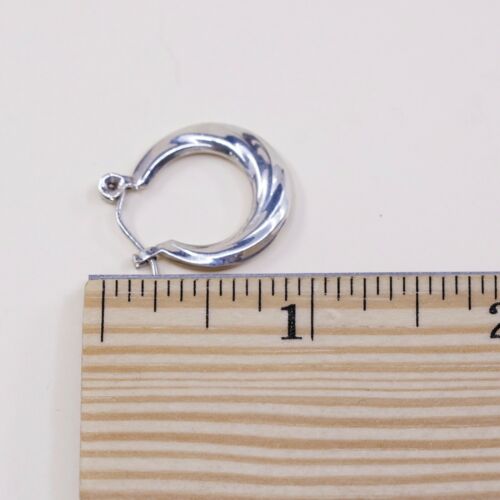 0.75”, Vtg Sterling Silver Hoops, Puffy 925 Twisted elegant earrings, Huggie
