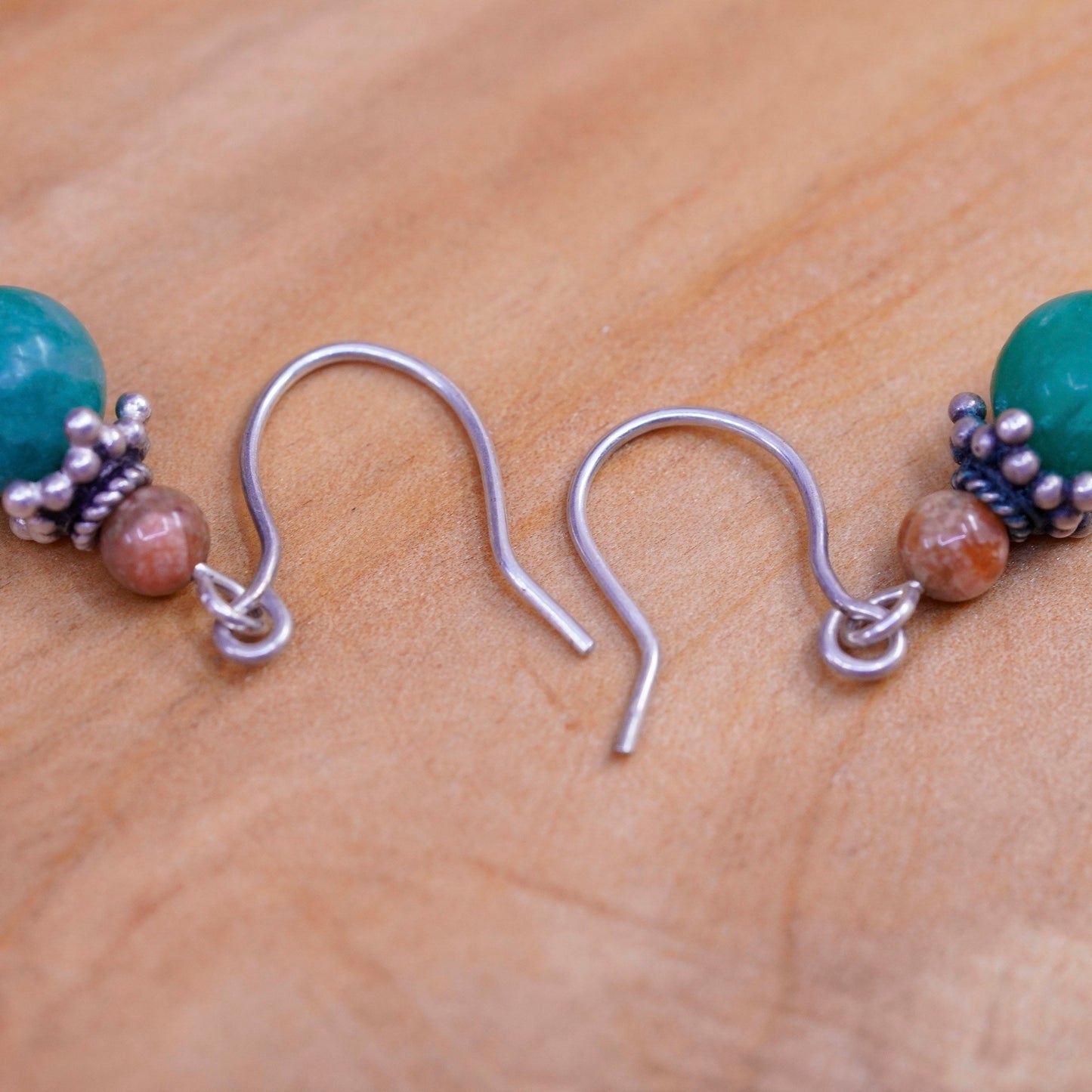 Vintage Sterling silver handmade earrings, 925 hooks with jade beads