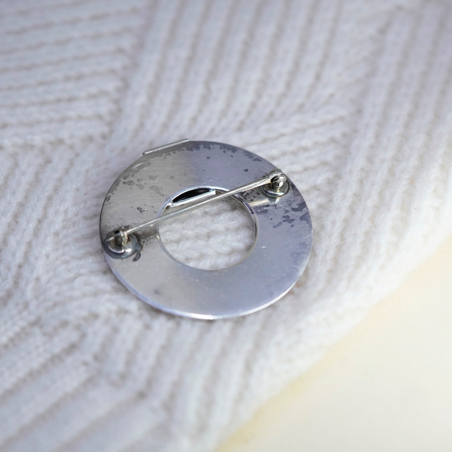 Vintage sterling silver handmade brooch, Simple 925 circle, Christmas pin