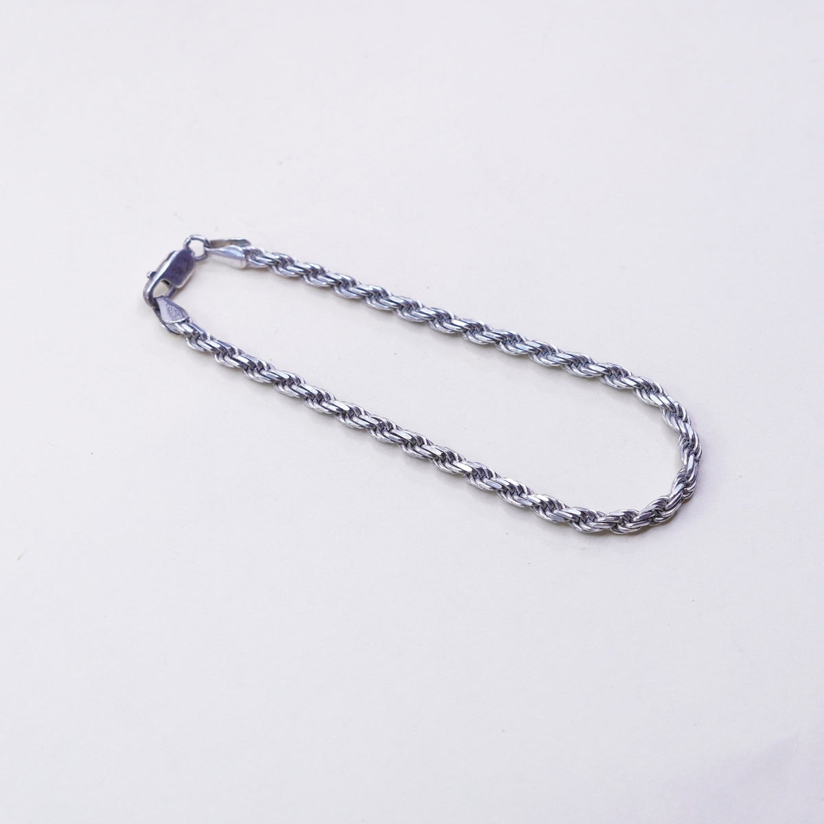 7.25”, 3mm, Vintage sterling 925 silver Italy rope chain bracelet