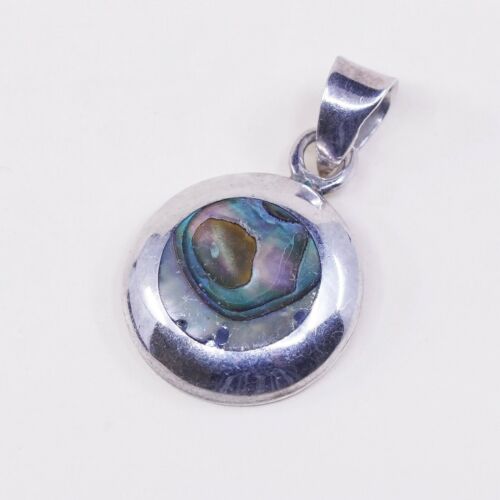 VTG mexico sterling silver handmade pendant, 925 frame w/ abalone, Stamped 925