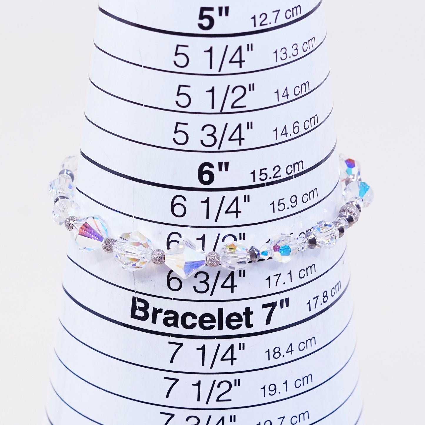 6.5”, vtg sterling silver handmade bracelet, 925 clasp with crystal beads