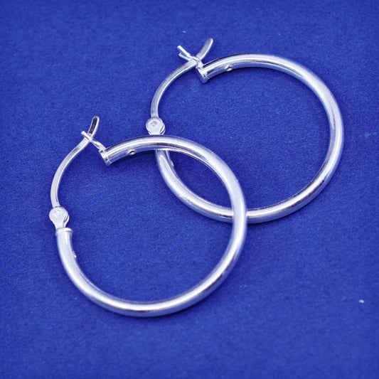 0.75”, vintage Sterling silver handmade hoop earrings, Modern 925 huggie