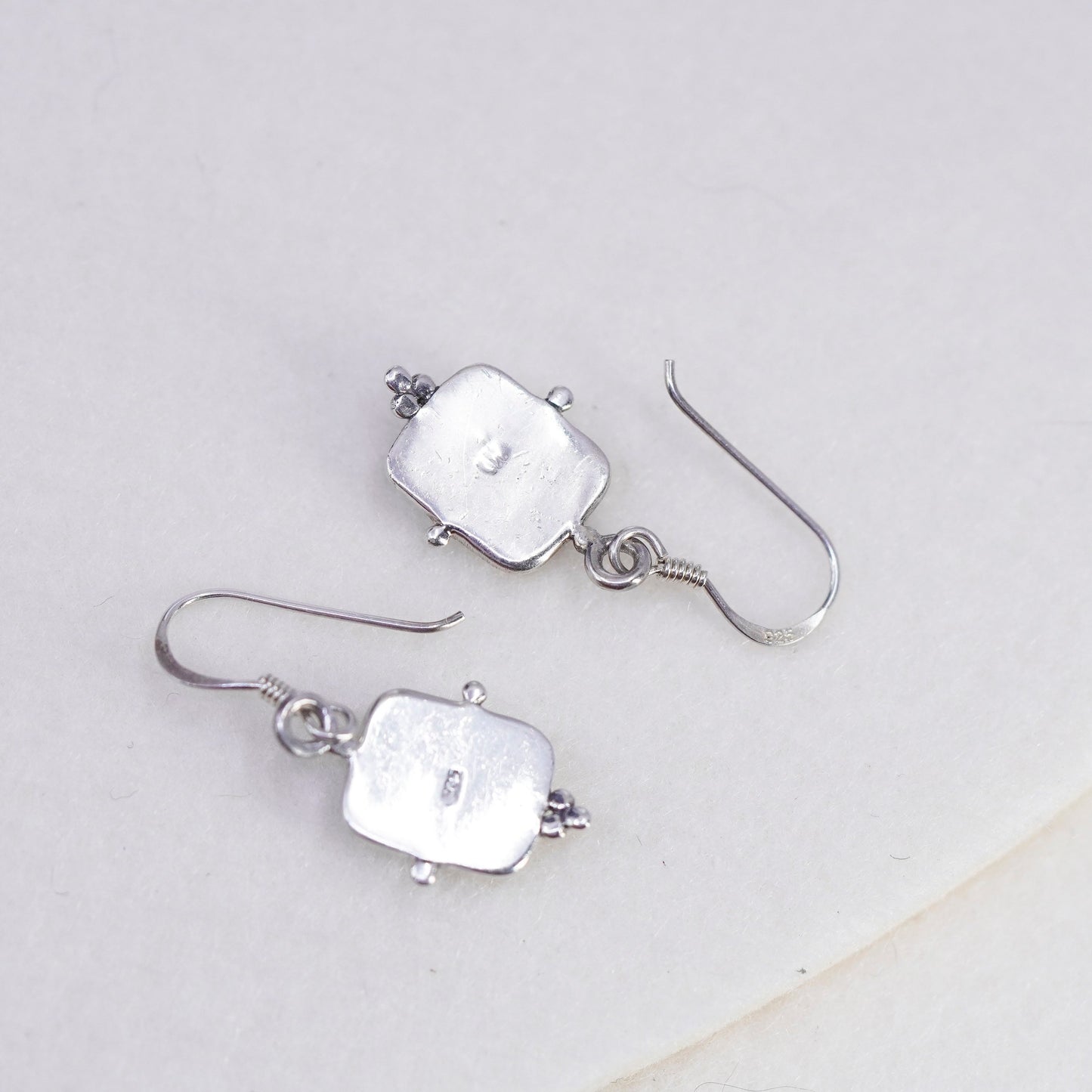 Vintage Sterling 925 silver handmade rectangular earrings with obsidian