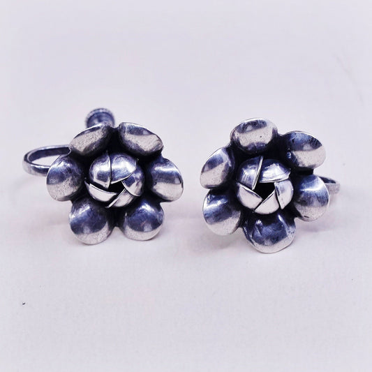 Vintage Sterling silver handmade earrings, 925 screw back flower