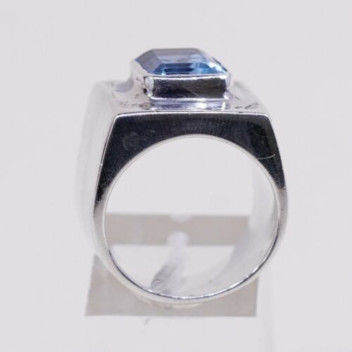 Sz 7.25, Vtg Sterling Silver Handmade Ring, 925 Silver Statement Ring W/ Topaz
