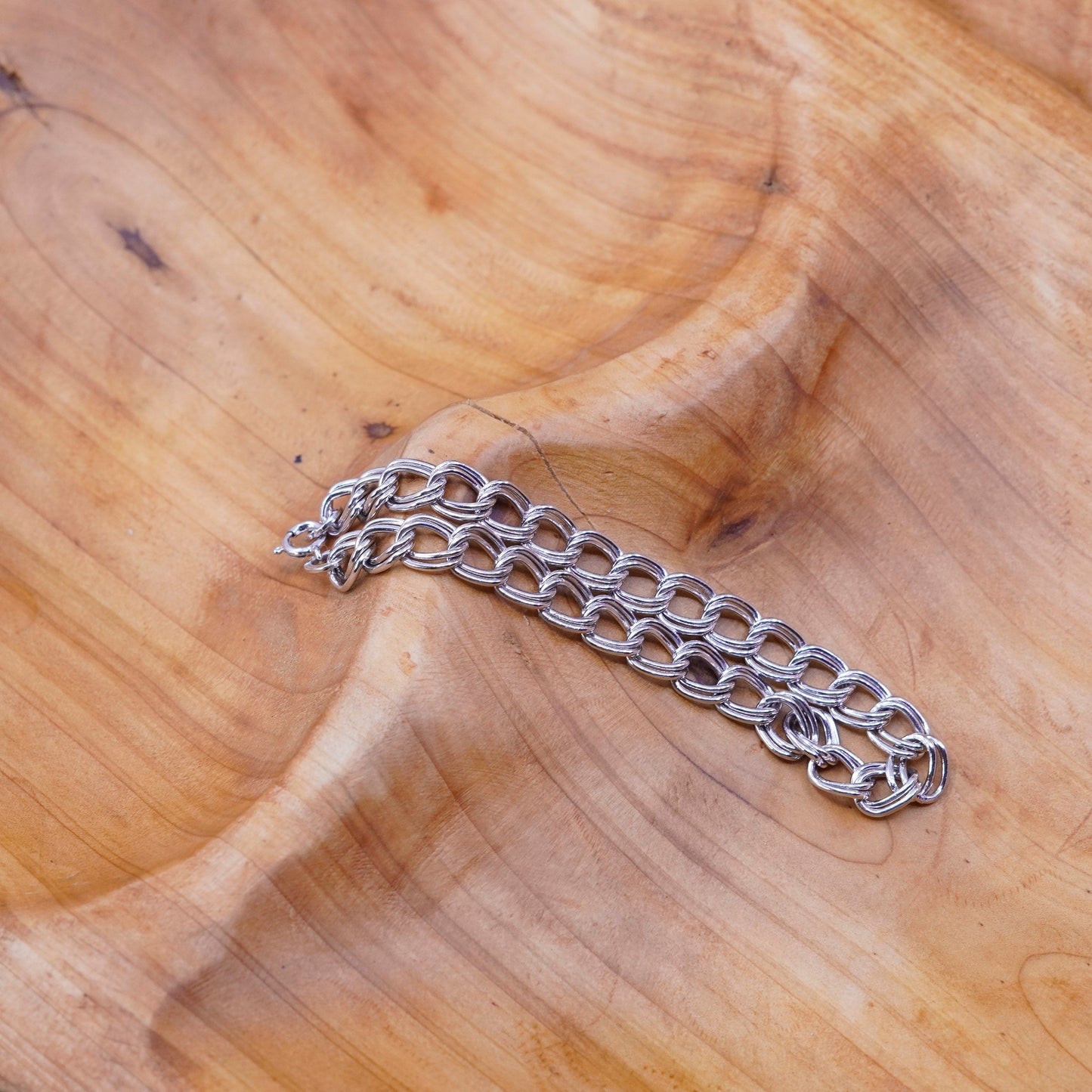 6.75”, vintage Sterling silver handmade double curb bracelet, 925 charm chain