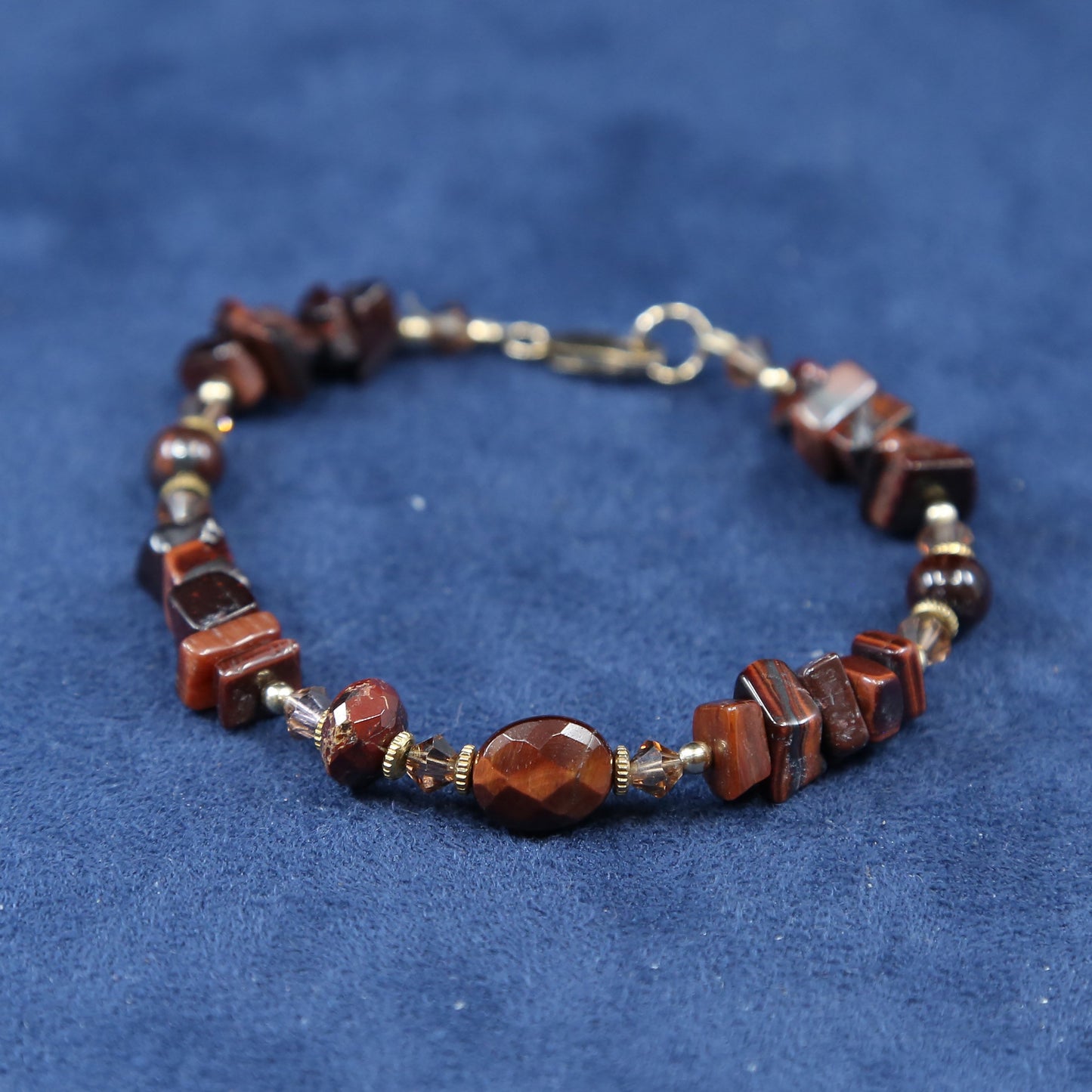 6.5", Sterling silver handmade heads bracelet, 925 w/ red jasper beads