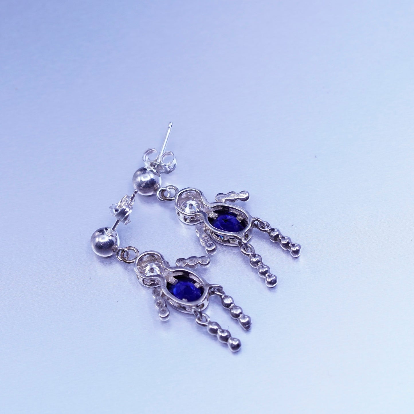 Vintage Sterling 925 silver handmade boy figures earrings with sapphire