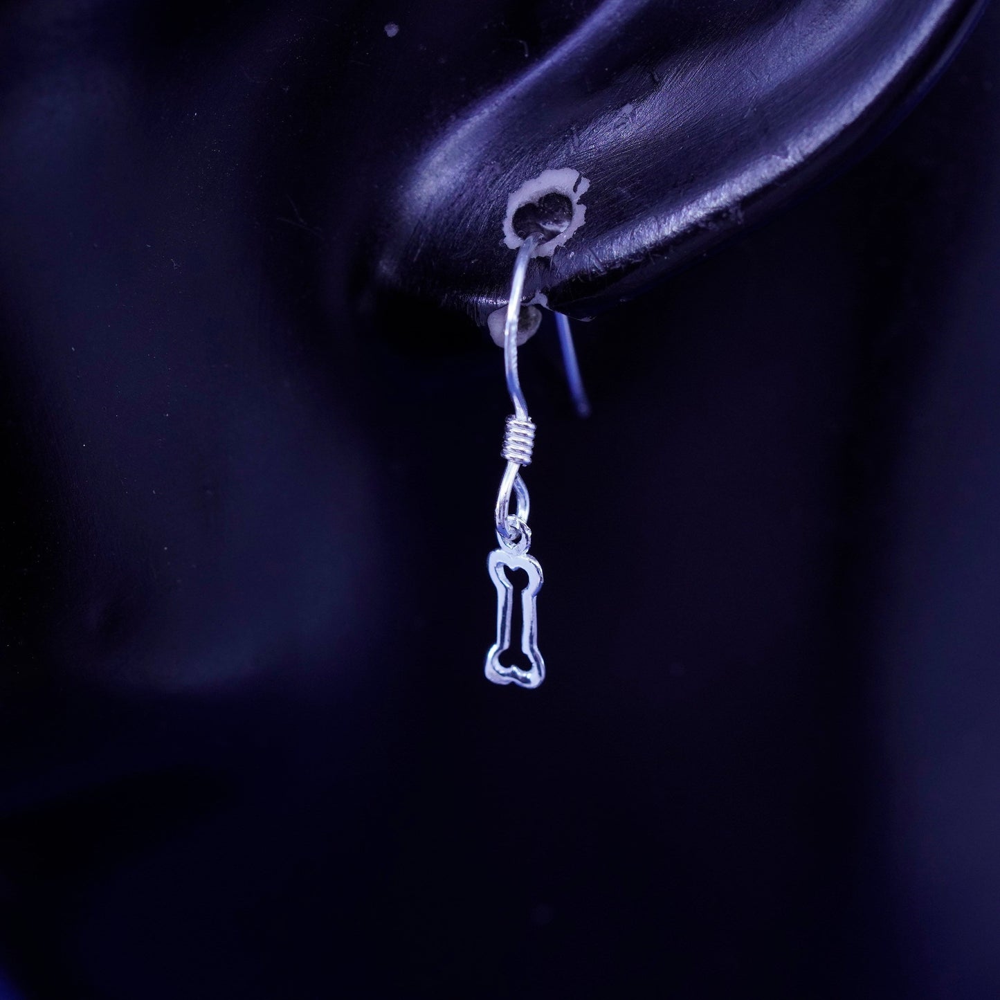 Vintage Sterling silver handmade earrings, 925 tiny dog and bone