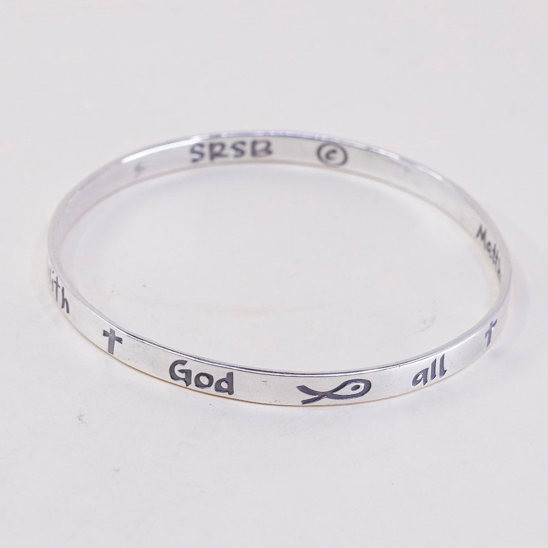8”, vtg SRSB bible sterling silver handmade 925 bracelet, prayer cuff possible
