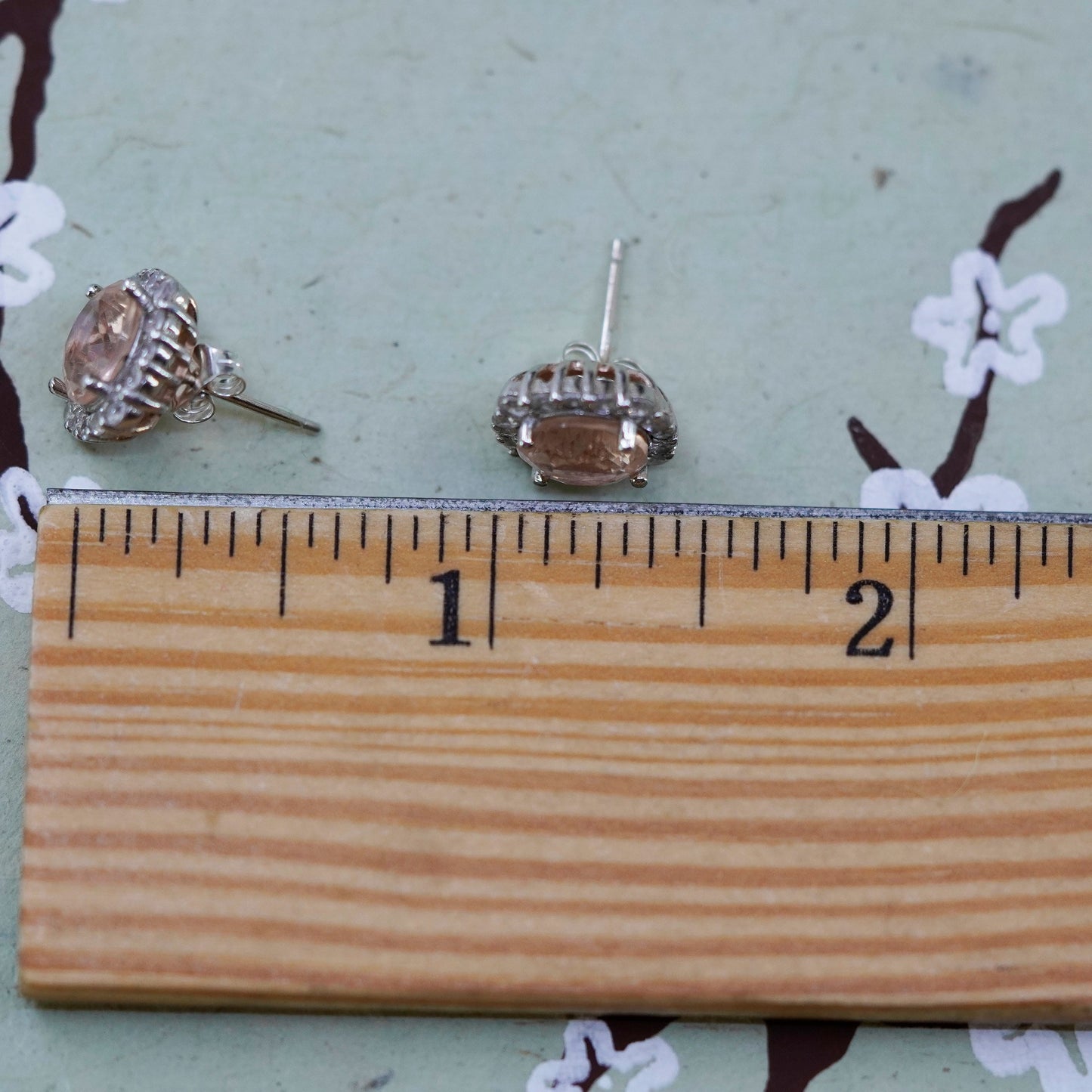 Vintage sterling silver studs earrings with citrine and cz, fashion earrings