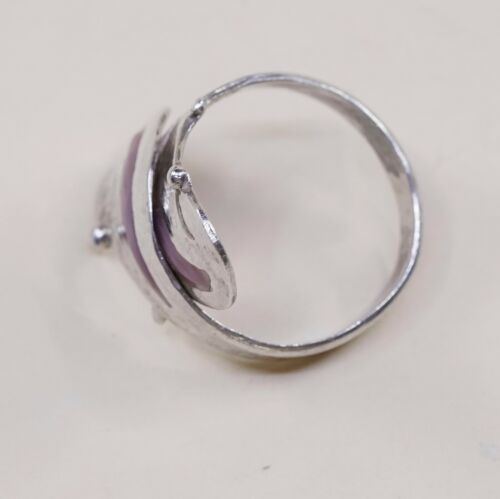 Sz 7, Vtg Sterling Silver Handmade Ring, 925 Silver Band W/ Enamel inlay