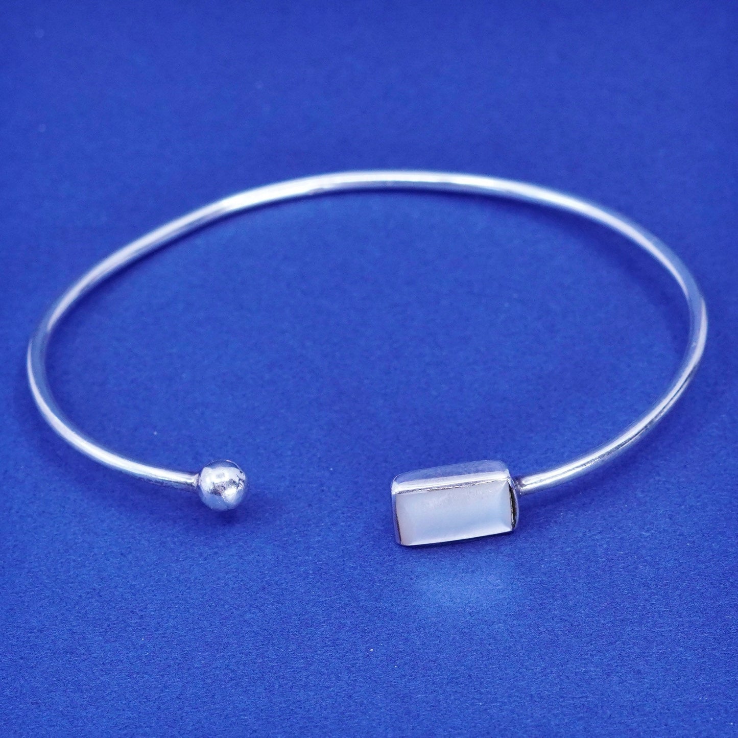7”, vtg sterling silver handmade bracelet, 925 cuff w/ beads N mother of pearl